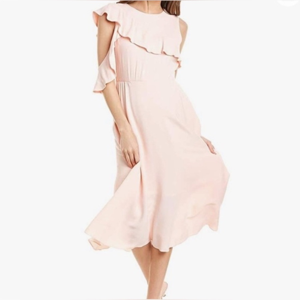 Maje Riveli Asymmetric Ruffle Midi‎ Dress